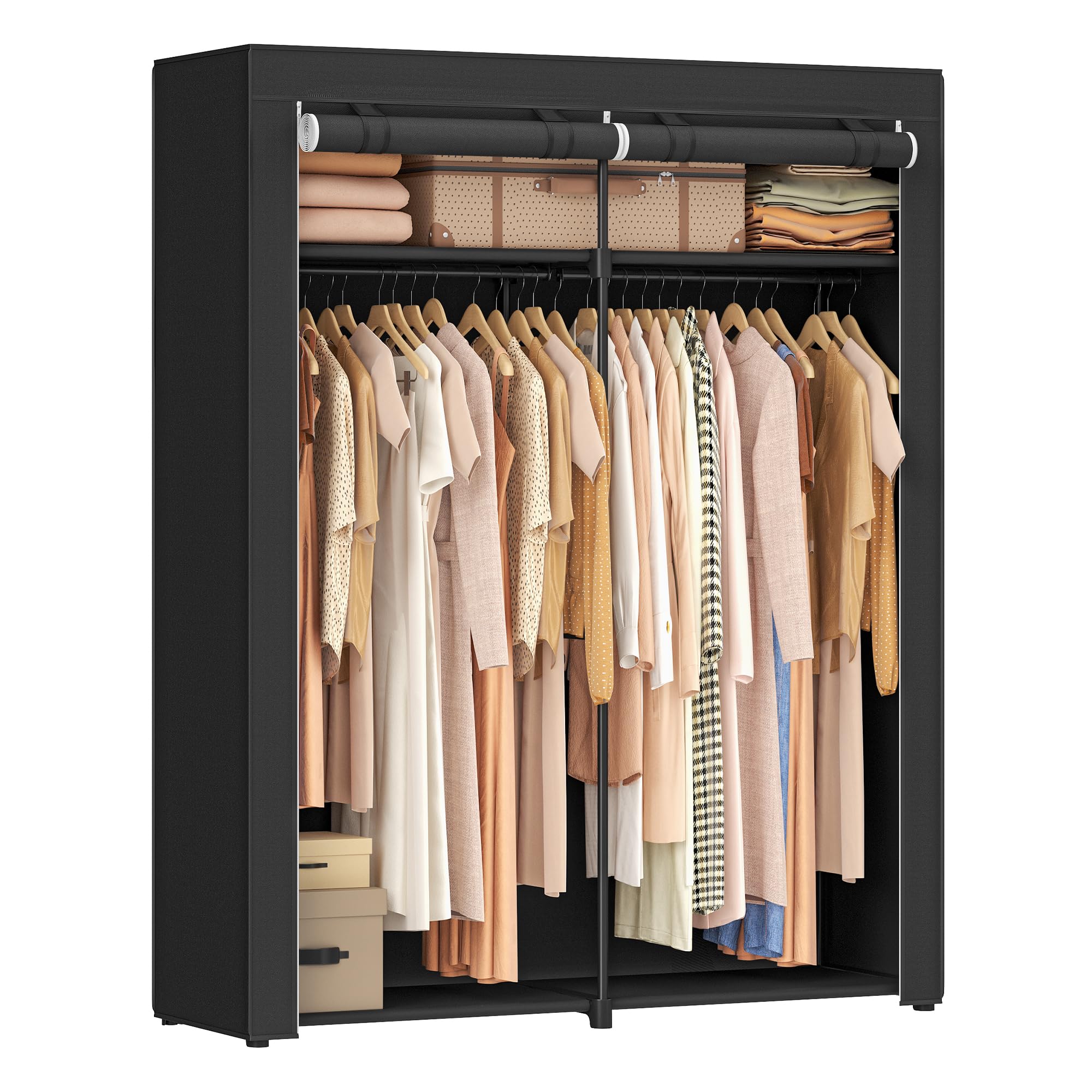 SONGMICS Closet Wardrobe, Portable Closet for Bedroom, Clothes Rail with Non-Woven Fabric Cover, Clothes Storage Organizer, 55.1