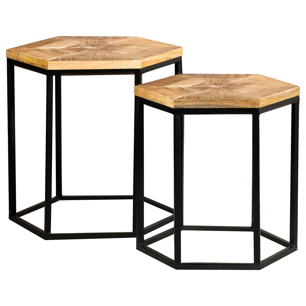 Coaster Home Furnishings 2-Piece Hexagon Nesting Tables Natural and Black