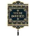 Amscan Glitz & Glam Jumbo Deluxe Invites Party Supplies, 6' X 8', Black & Gold