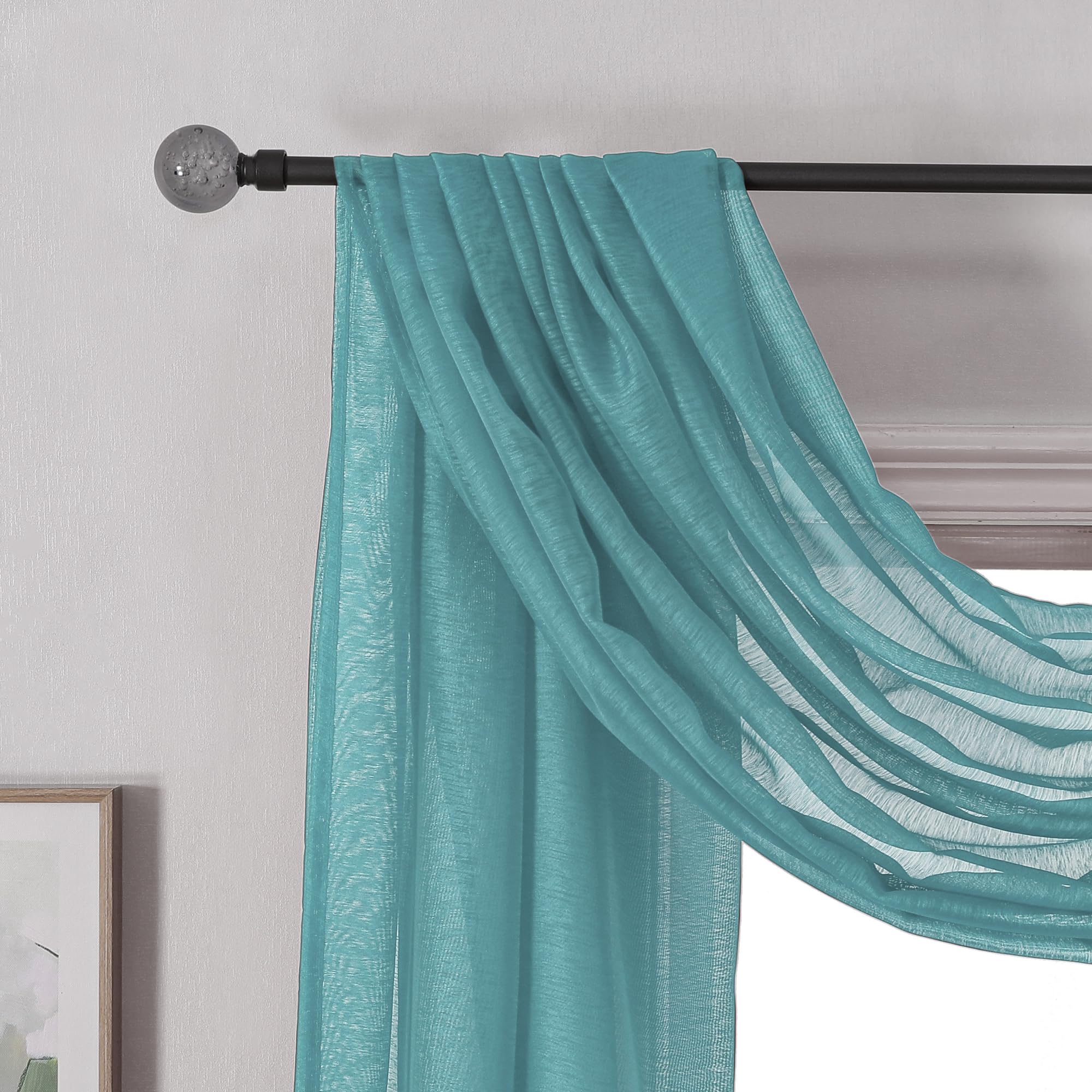 Donren Teal Window Scarf For Outdoor Decoration - Add Luxury Beautiful Elegant Effect To Curtain Panels (1 Panel, 52 X 288 Inche