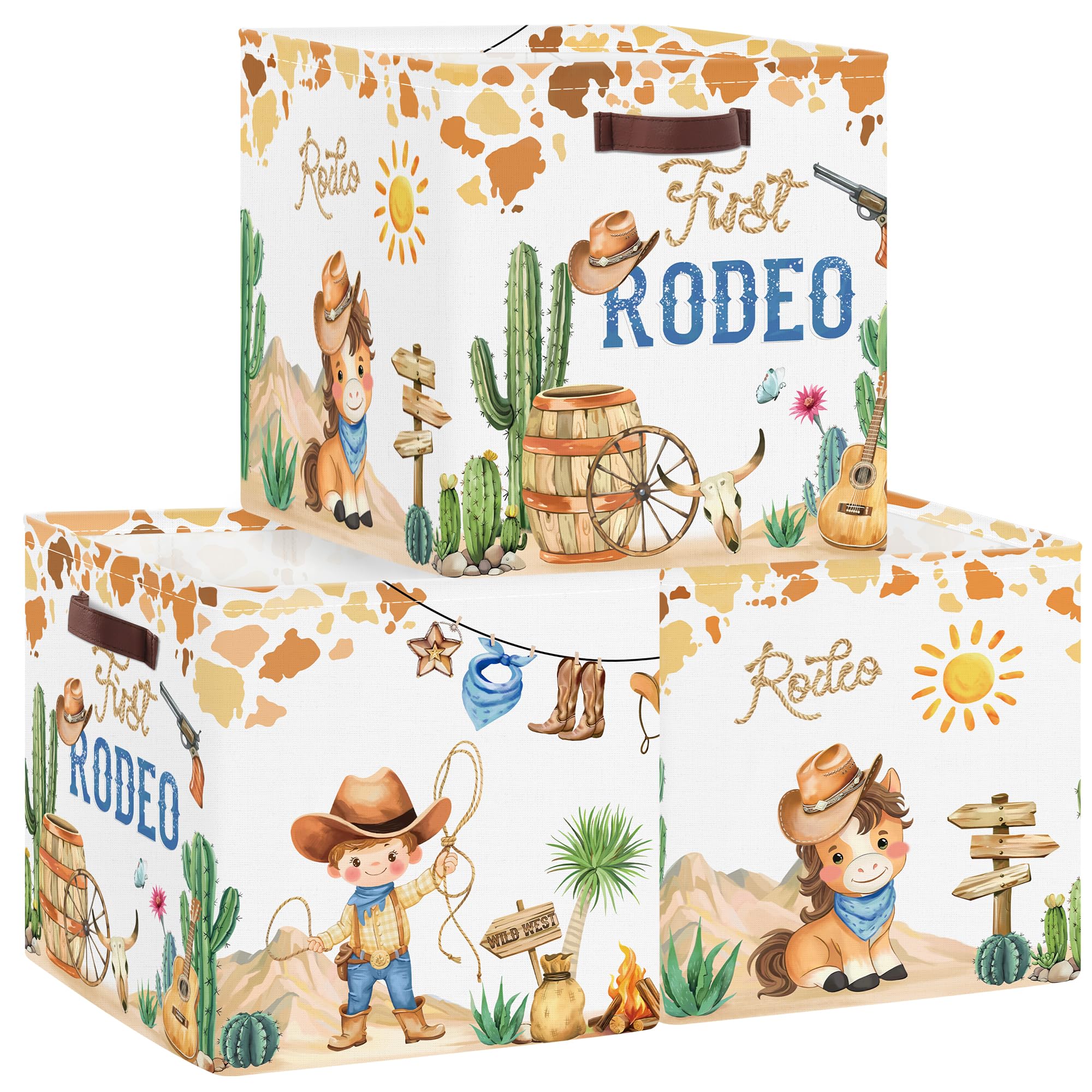 Clastyle Western Cowboy Kid Storage Basket Set Horse Boot Foldable Closet Clothes Organizer Nursery Toddler Toy Bin Boy Girl Boo