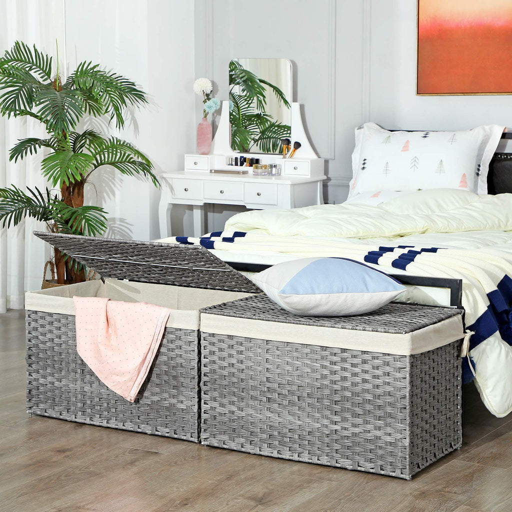 Songmics Storage Basket With Lid, 42.3 Gallon (160L) Storage Bin, Woven Blanket Storage Basket With Handles, Foldable, Removable