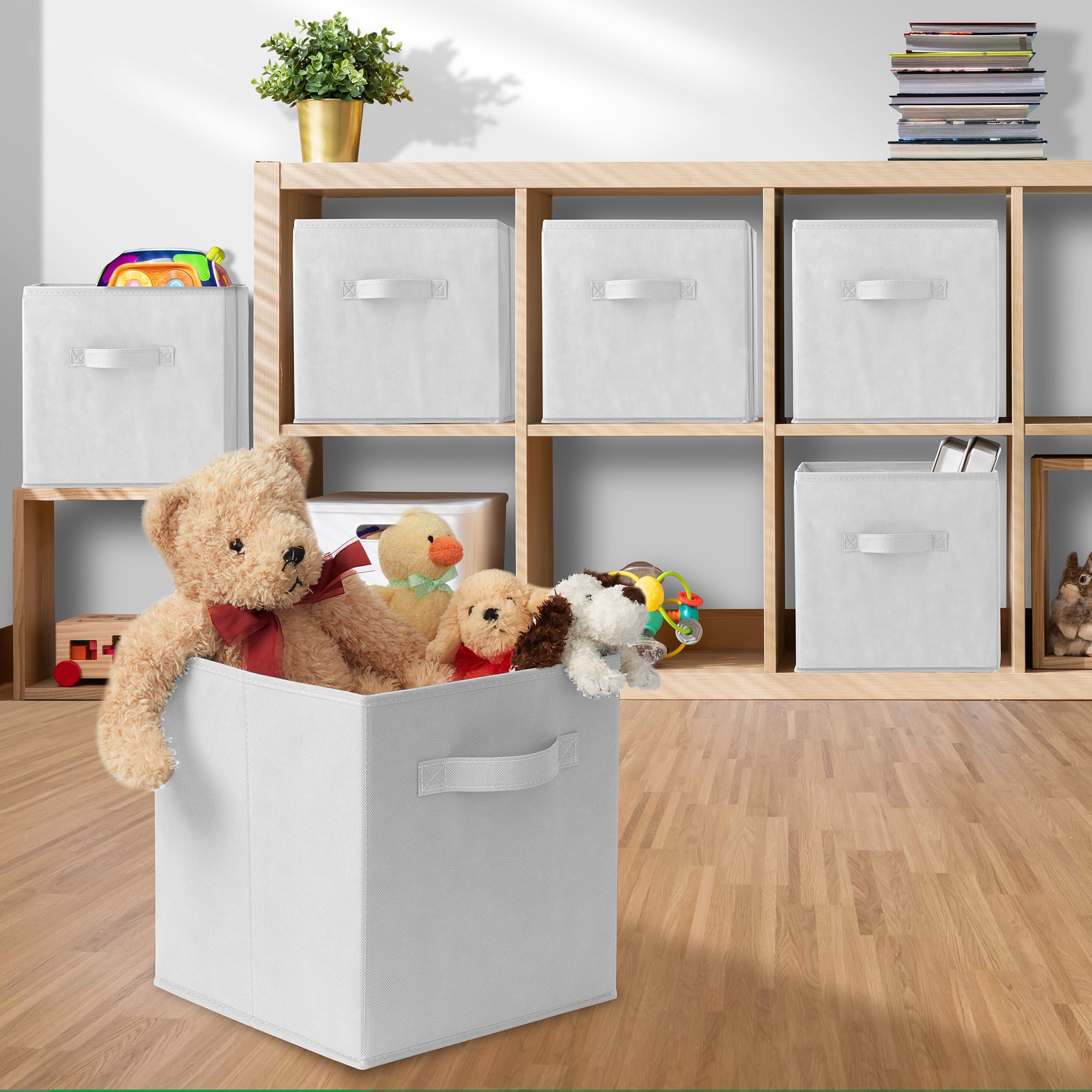 Casafield Set Of 6 Collapsible Fabric Cube Storage Bins, White - 11'' Foldable Cloth Baskets For Shelves, Cubby Organizers & Mor