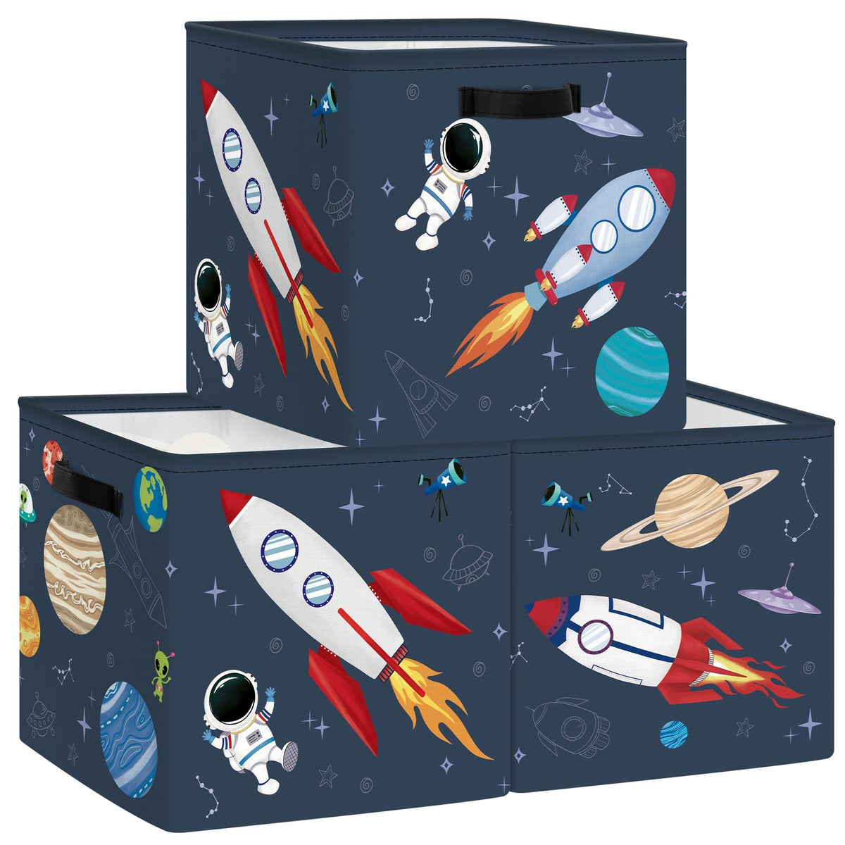 Clastyle 11.8 Space Storage Basket Set of 3 for Kid Boy Toy Clothes Bin