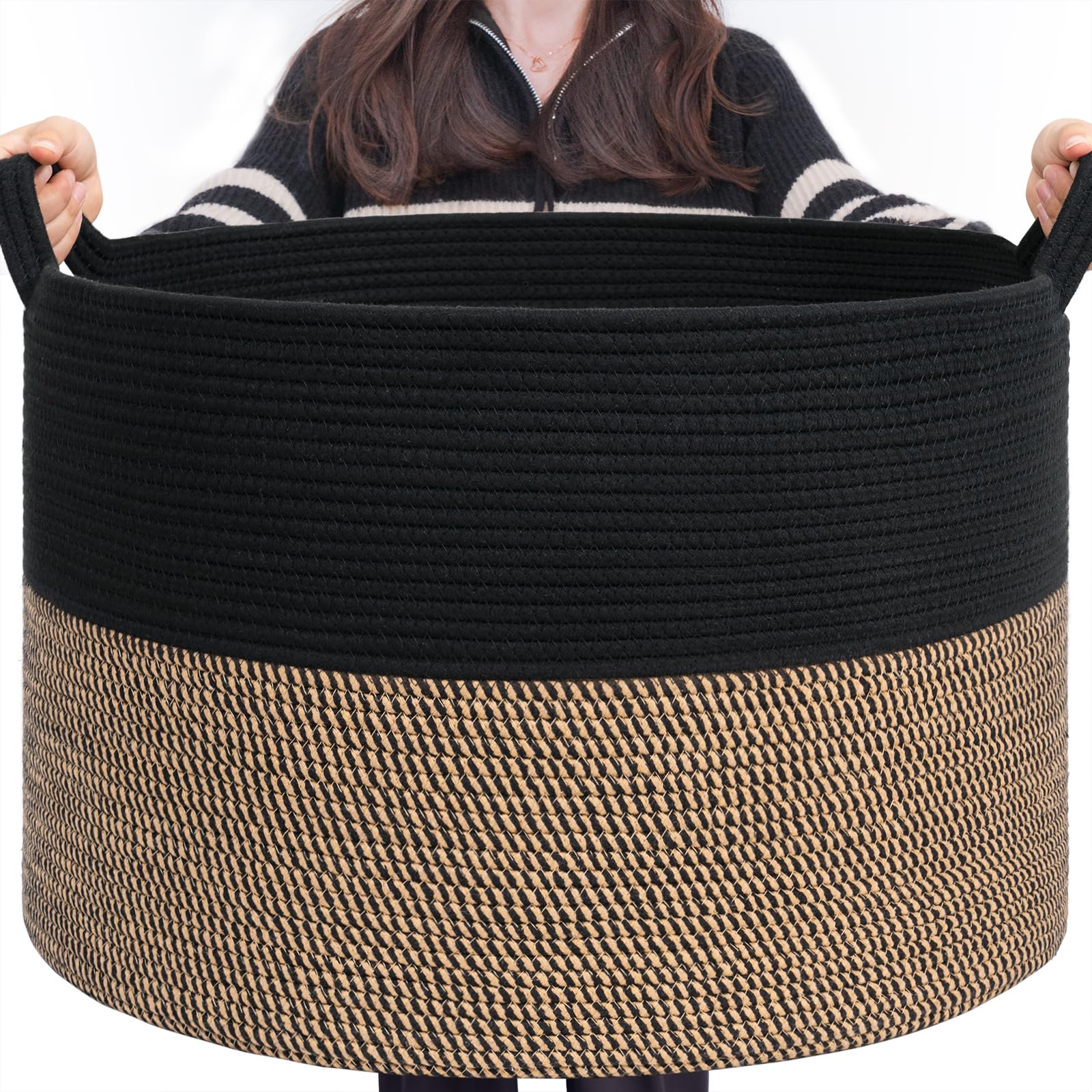 INDRESSME Large Storage Baskets for Organizing, 21.7 x 13.8 Blanket Basket Living Room Dog Toy Bin, Woven Laundry Basket for Dir