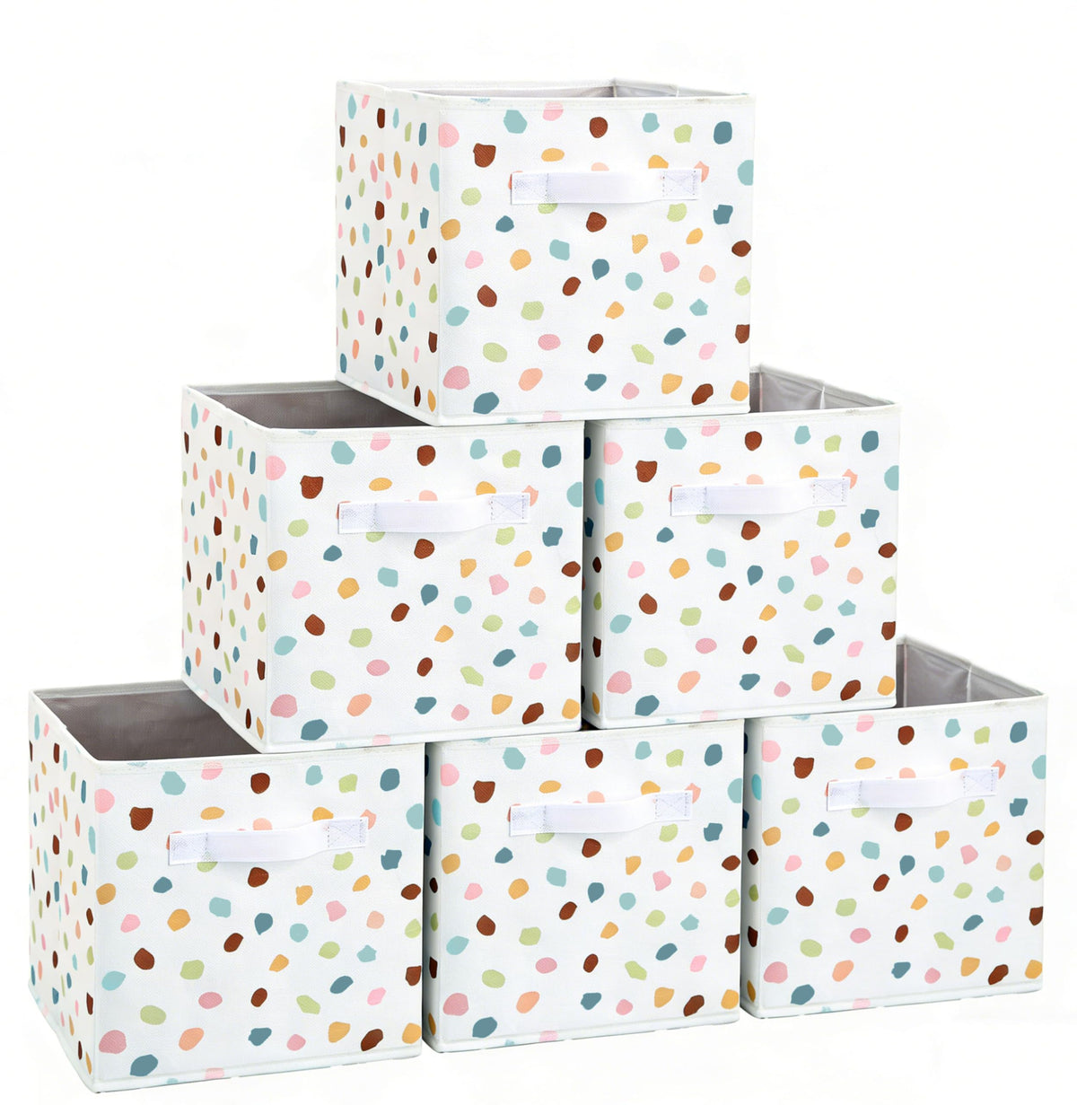 FYSUIMU 6 Pcs Boho Polka Dots Fabric Storage Bins 11 Inch Foldable Storage Cube Colorful Dot Classroom Organizer Basket with Han