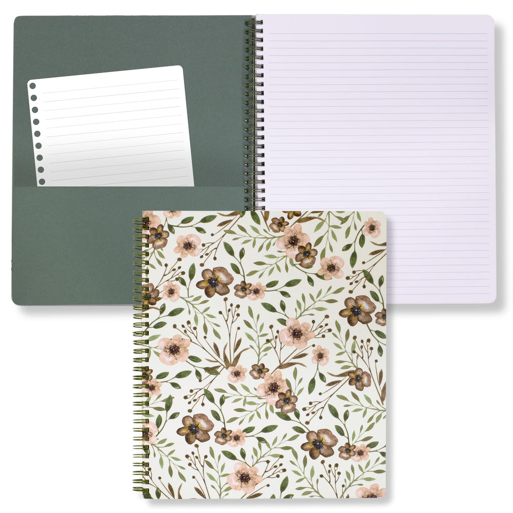 Steel Mill & Co Cute Large Spiral Notebook College Ruled, 11' X 9.5' With Durable Hardcover And 160 Lined Pages, Woodland Flor