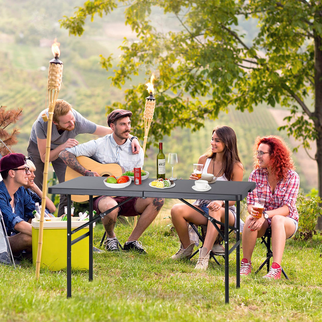 Zenstyle 4 Ft Indoor Outdoor Heavy Duty Plastic Folding Table Portable Picnic Table Fold-In-Half Utility Table W/Handle And Steel Legs For Camping, Dining, Party