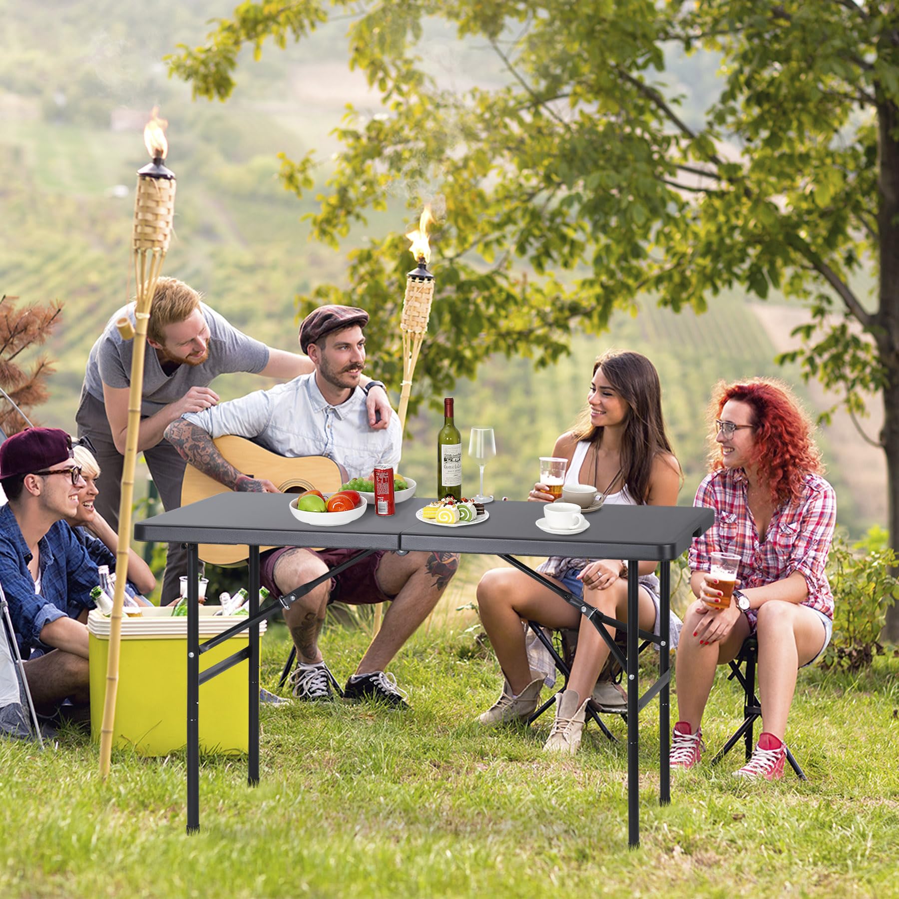 Zenstyle 4 Ft Indoor Outdoor Heavy Duty Plastic Folding Table Portable Picnic Table Fold-In-Half Utility Table W/Handle And Steel Legs For Camping, Dining, Party