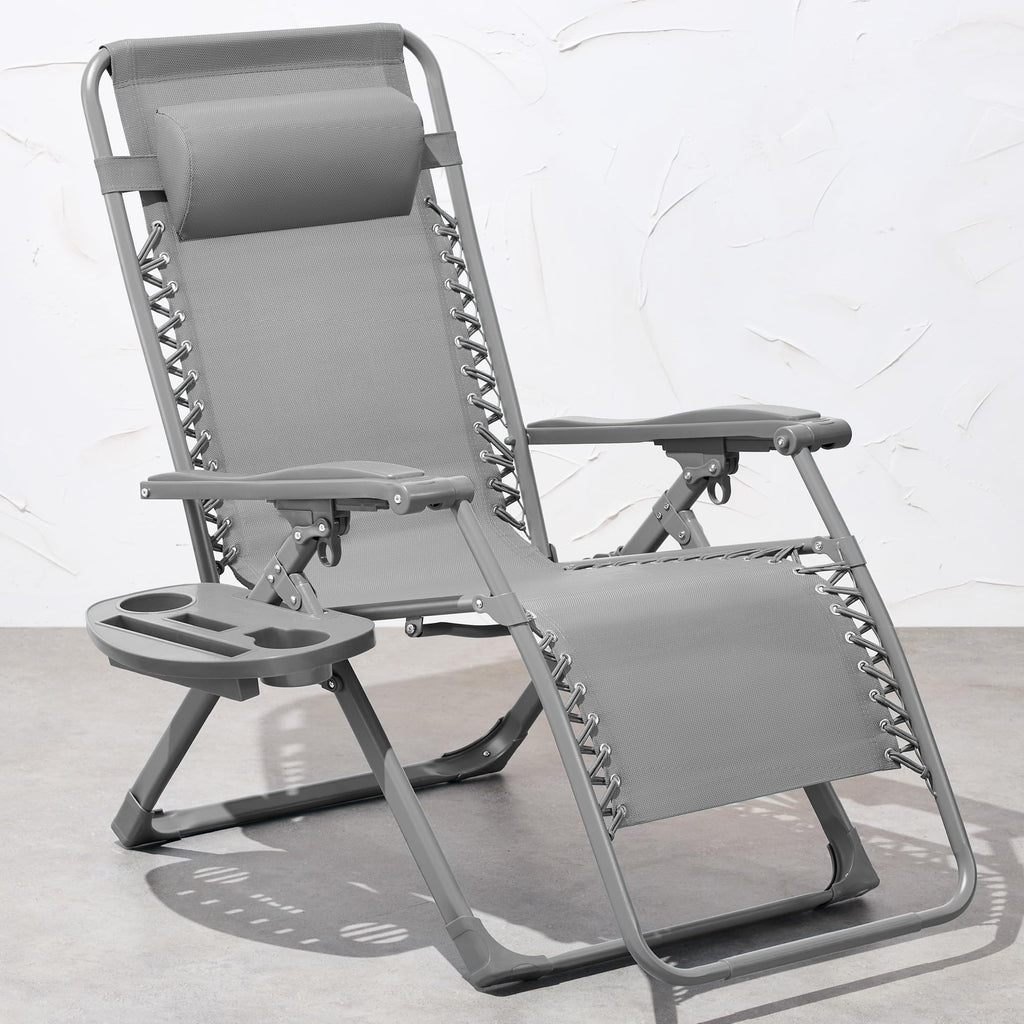 Best Choice Products Adjustable Zero Gravity Chair, Monochromatic Color Folding Patio Recliner W/Side Tray, Headrest - Dove Gray