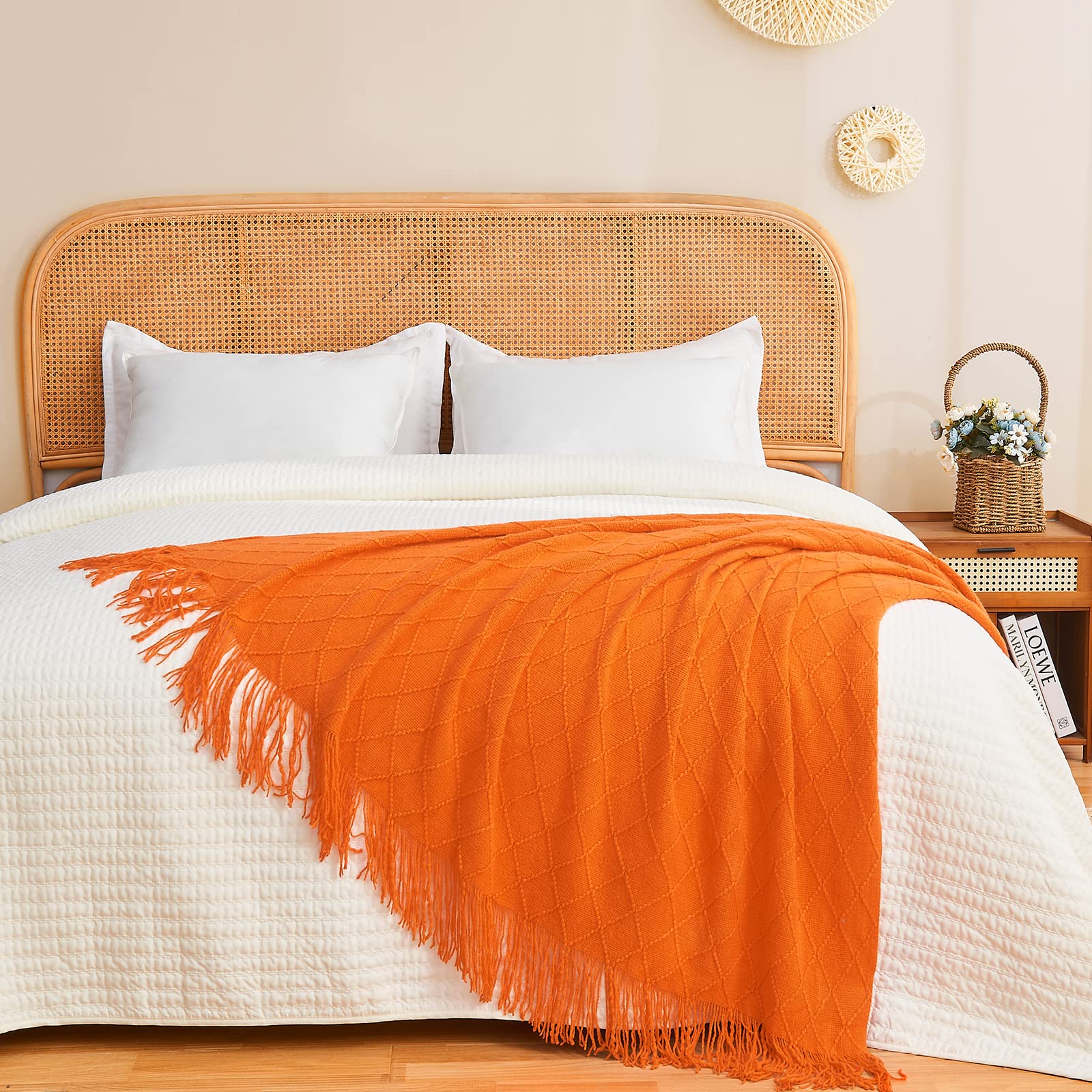 Inhand Fall Throw Blanket Burnt Orange Halloween Decor For Couch, Soft Living Room Home Decor Knitted Blanket, Outdoor Lightweig