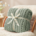 Am  Lie Home Soft Chunky Knit Throw Blanket, Thick Chenille Yarn Cozy Knit Throw, Warm Fluffy Handmade Crochet Knot Blanket For