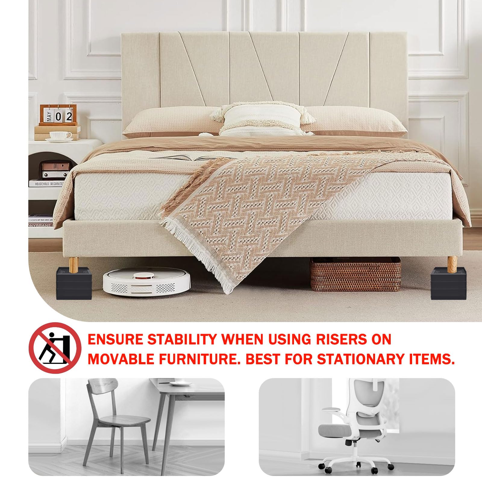 Annkut Furniture Risers 4 Inch, Heavy Duty Furniture Elevator In Heights Of 1.5, 3 Or 4 Inch,Rectangle Raising Blocks For Bed, C