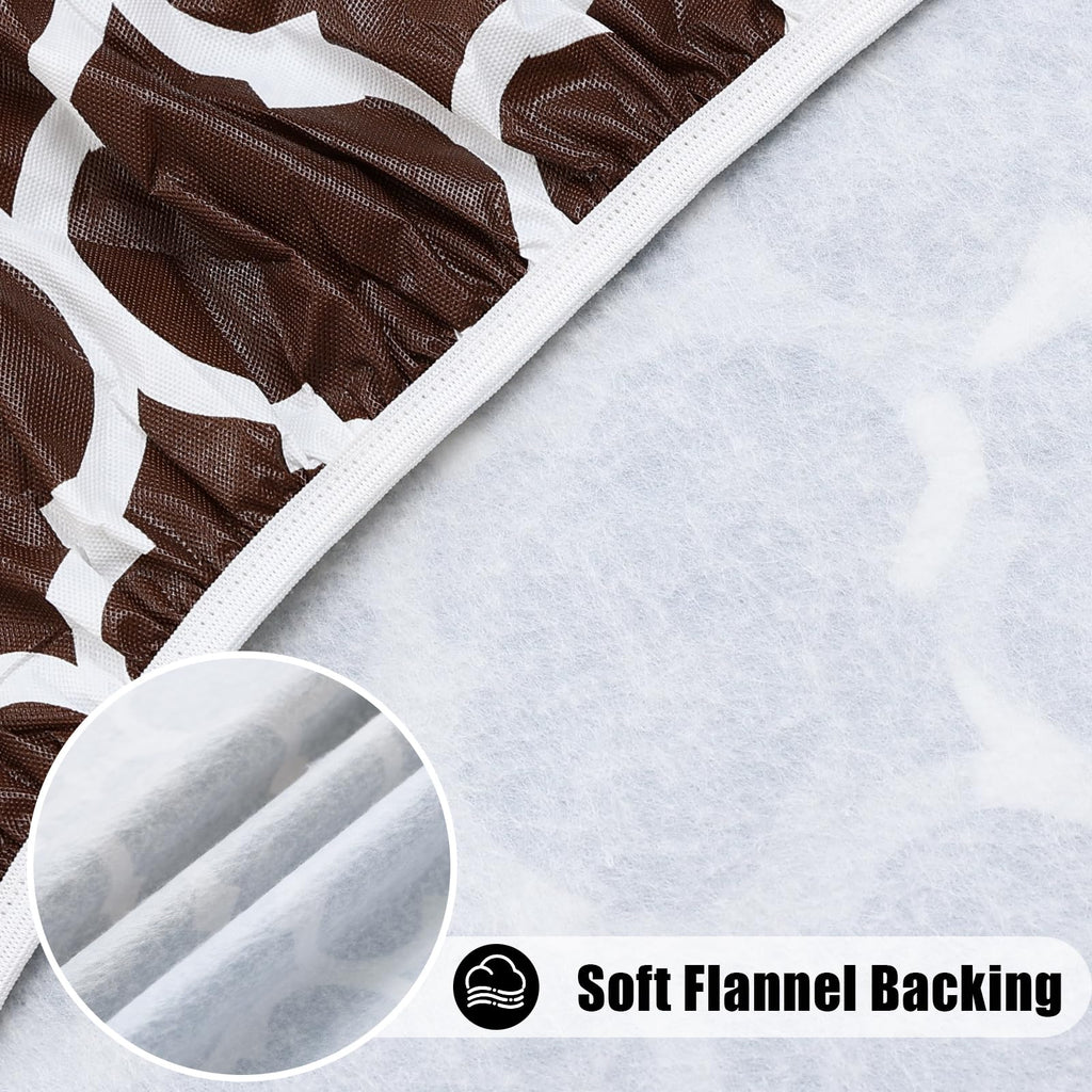 Smiry Round Picnic Tablecloth, Waterproof Elastic Fitted Table Covers For 36' - 44' Tables, Wipeable Flannel Backed Vinyl Tablecloths For Camping, Indoor, Outdoor, Coffee & White