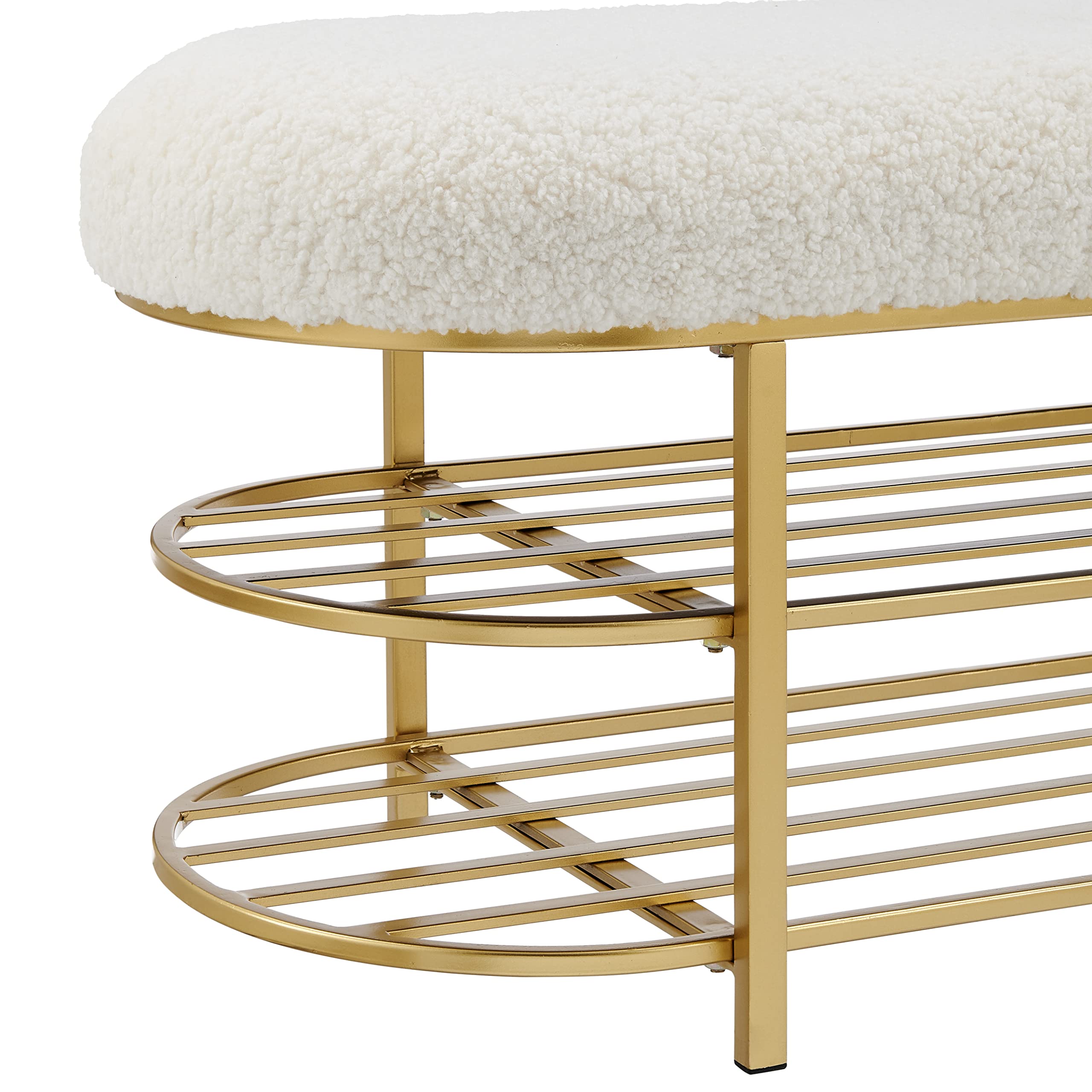 Npd Furniture And More Frisly Fabric W/Shelf, Shearling Beige Bench