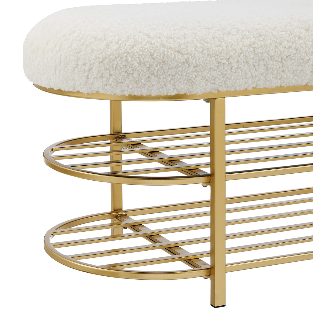 Npd Furniture And More Frisly Fabric W/Shelf, Shearling Beige Bench