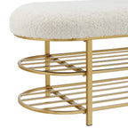 Npd Furniture And More Frisly Fabric W/Shelf, Shearling Beige Bench