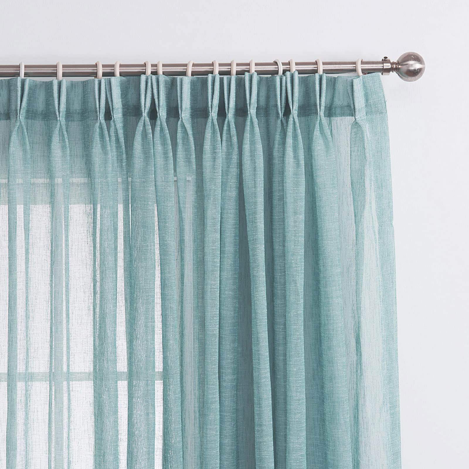 Lantime 63 Semi Sheer Curtains, Faux Linen Double Pleated Window Sheer Curtains Panels Drapery For Home, Hotel, Office, Blue, 10