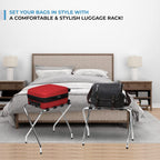 Foldable X-Shape Luggage Rack with Nylon Straps & Rubber Feet, Chrome Finish