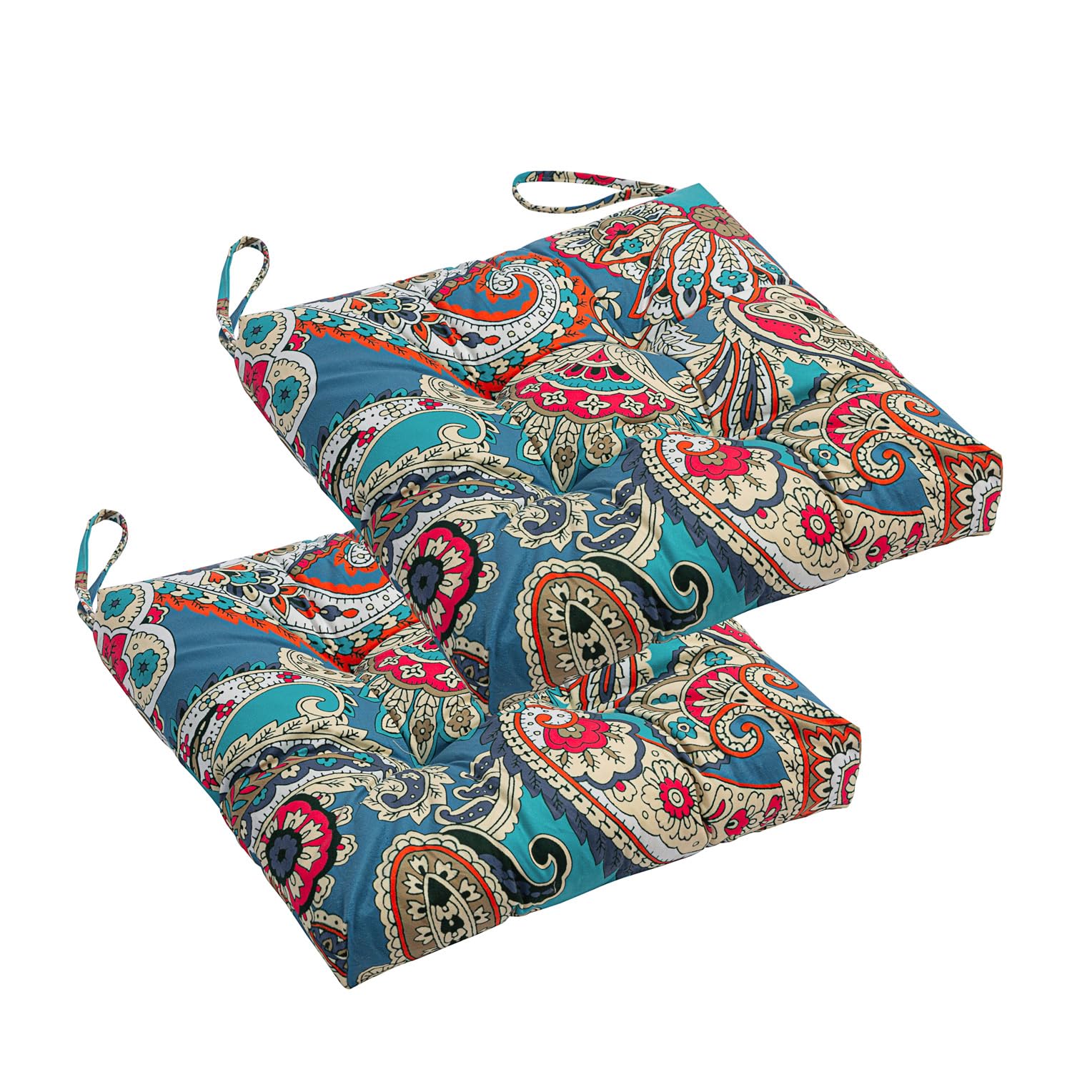 Makimoo 2-Pack Outdoor/Indoor Wicker Patio Seat Cushion Pad With Ties - Decorative Dining Chair Cushion, 17' X 17' (Blue Trump