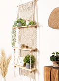 Induslyfe Macrame Wall Hanging Shelf 3 Tier Boho Wall Plant Hanger Shelves, Handmade of Woven Rope Boho Shelves Organizer for Li