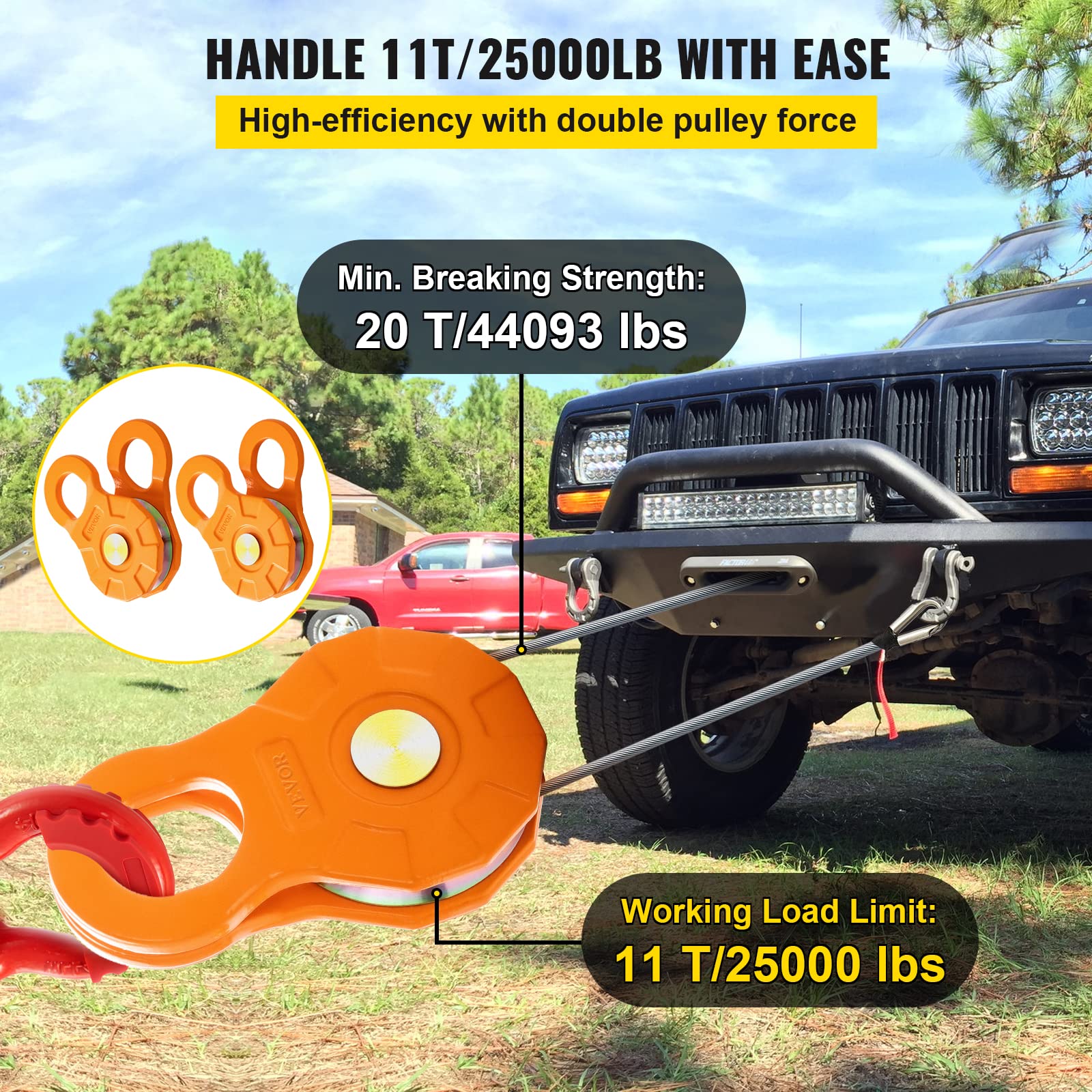 Vevor Snatch Block, 11T/25,000 Lbs Working Load Limit, Heavy Duty Winch Pulley For 0.55''/14 Mm Synthetic Rope Or Soft Shackles,