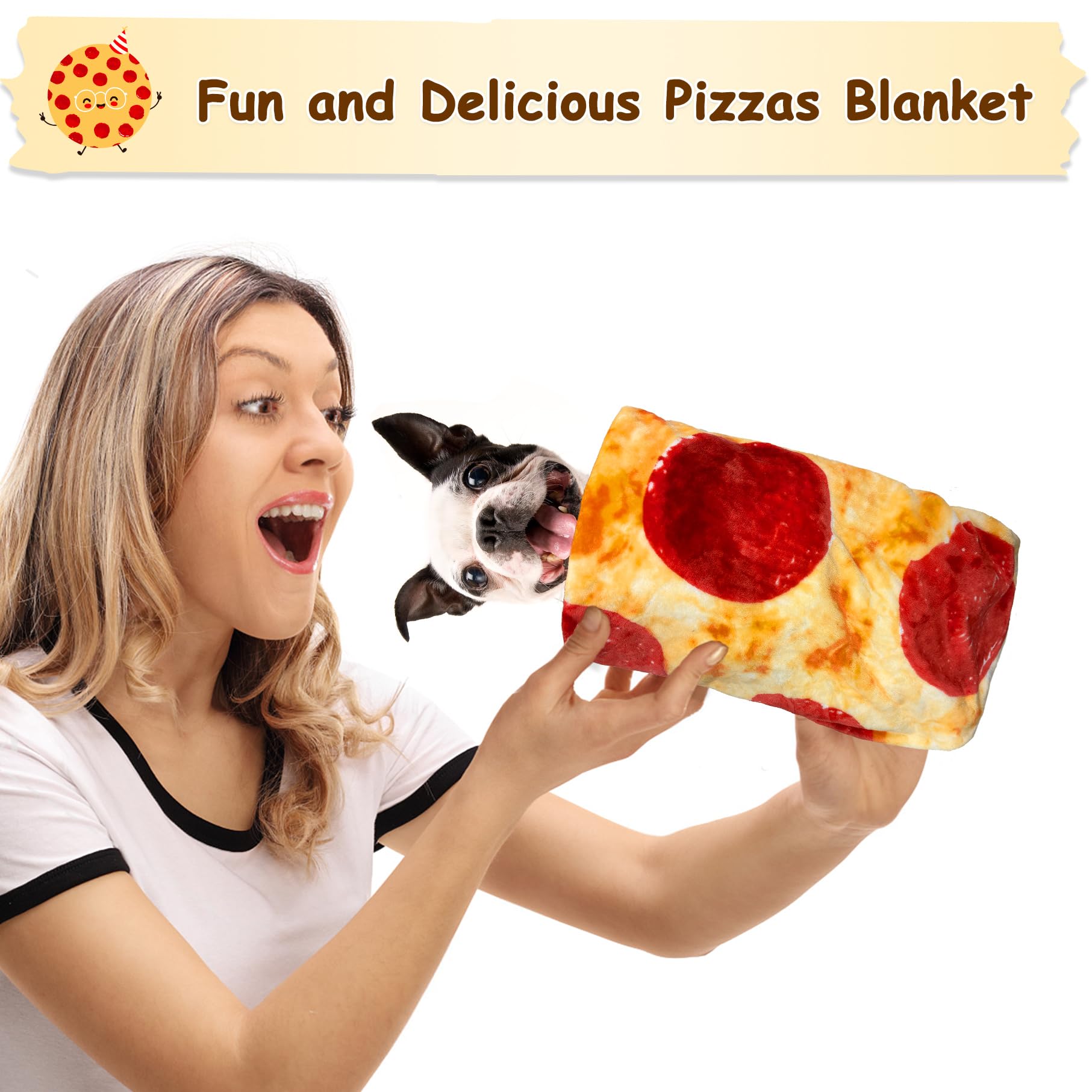 Mermaker Pepperoni Pizzas Blanket 2.0 Double Sided 47 Inches For Adult And Kids, Novelty Realistic Pizzas Food Blanket, 285 Gsm