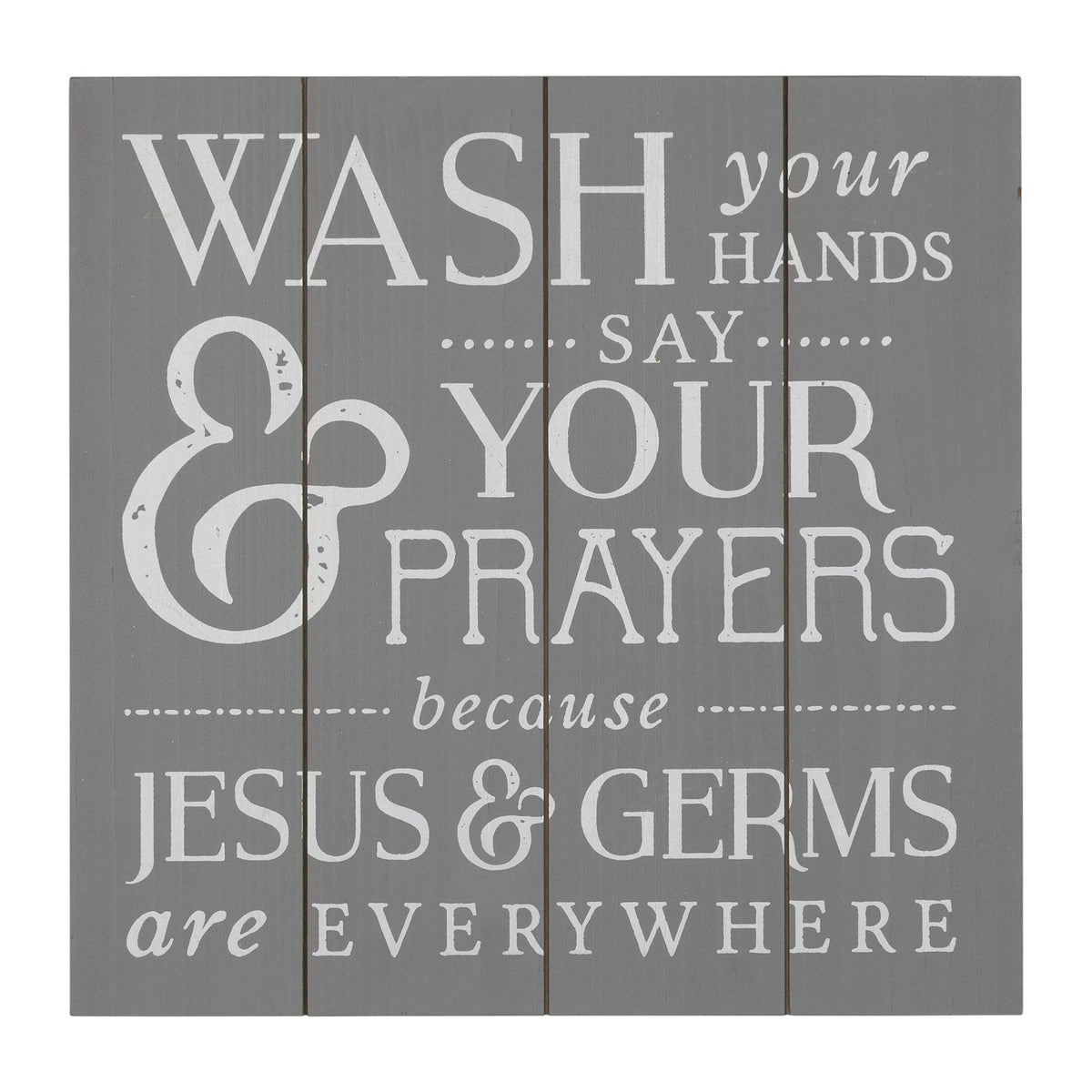 HomeRoots Grey 100% MDF Gray Wood Wash Jesus and Germs Bathroom Wall Art