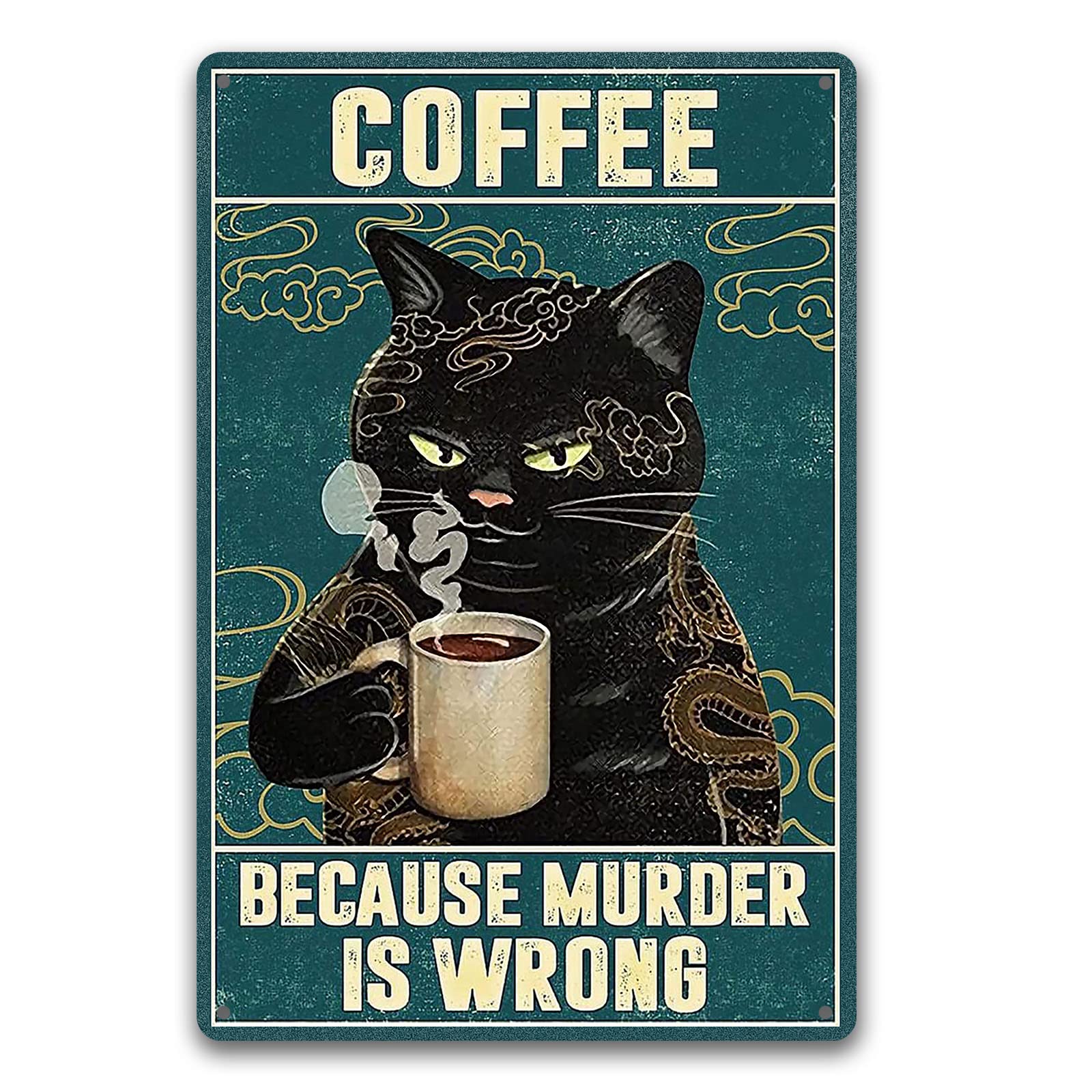 Vintage Cat Coffee Metal Tin Sign Cats Kitchen Signs Wall Decor Funny Retro Black Cat Wall Art Poster Coffee Bar Accessories Bec
