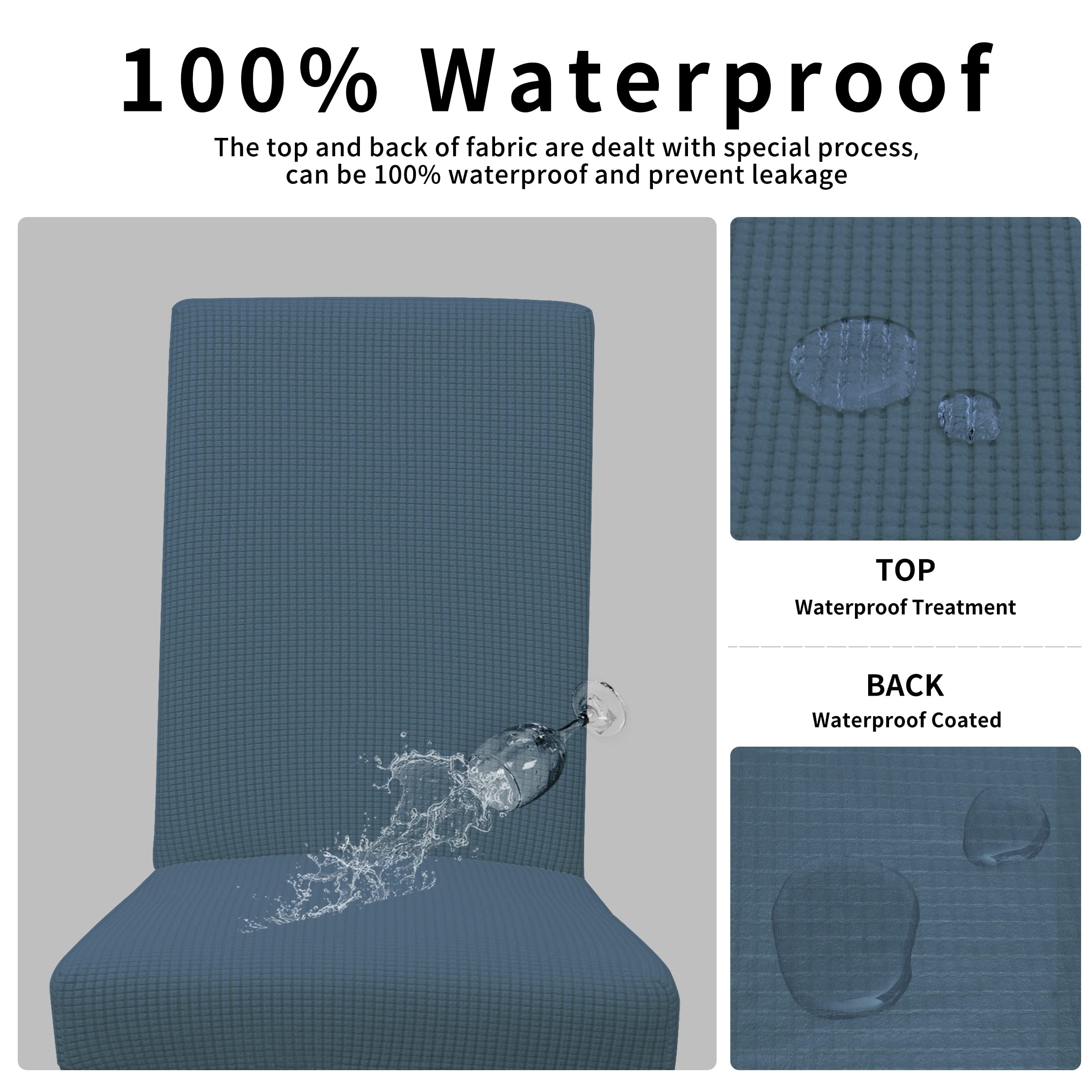 Easy-Going 100% Waterproof Dining Room Chair Cover Set Of 4, Stretch Jacquard Parson Chair Slipcover Removable Washable Chair Protector For Home, Restaurant, Banquet (Xlarge, Bluestone)