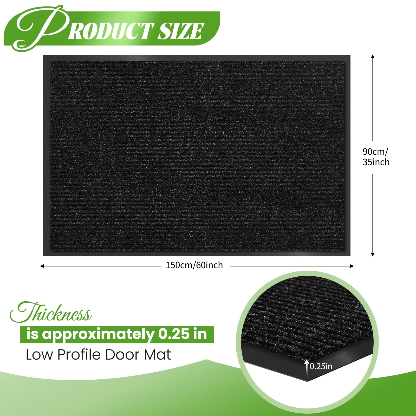 Door Mat Heavy Duty Outdoor Indoor Doormat Low Profile Front Door Mat Large 35X60 Inch Black Entrance Welcome Mats Easy Clean Pa