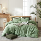 AMWAN Simple Style Sage Green Duvet Cover King Size Soft 100% Washed Cotton Bedding Sets Solid Color Light Green Comforter Cover