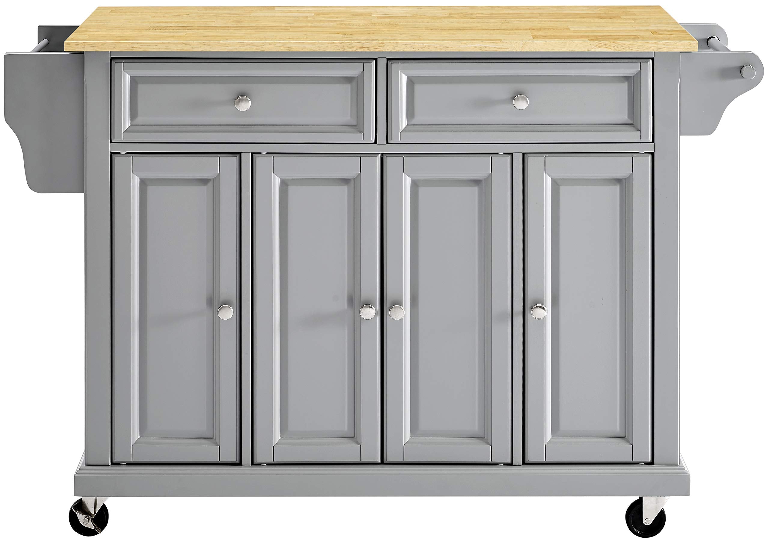 Crosley Furniture Full Size Wood Top Rolling Kitchen Island Storage Cart, Microwave Stand, Spice Rack, Gray