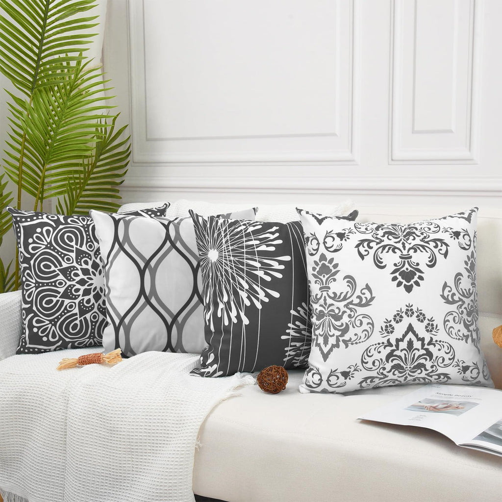 Coliuso Decorative Throw Pillow Covers 18X18 Set Of 4, Dark Grey And White Modern Simple Square Pillow Case Cushion Cover For So