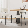 Sweetcrispy Dining Chairs Set of 2, Boucle Upholstered Modern Mid Century Round Kitchen Chairs with Curved Backrest & Metal Legs