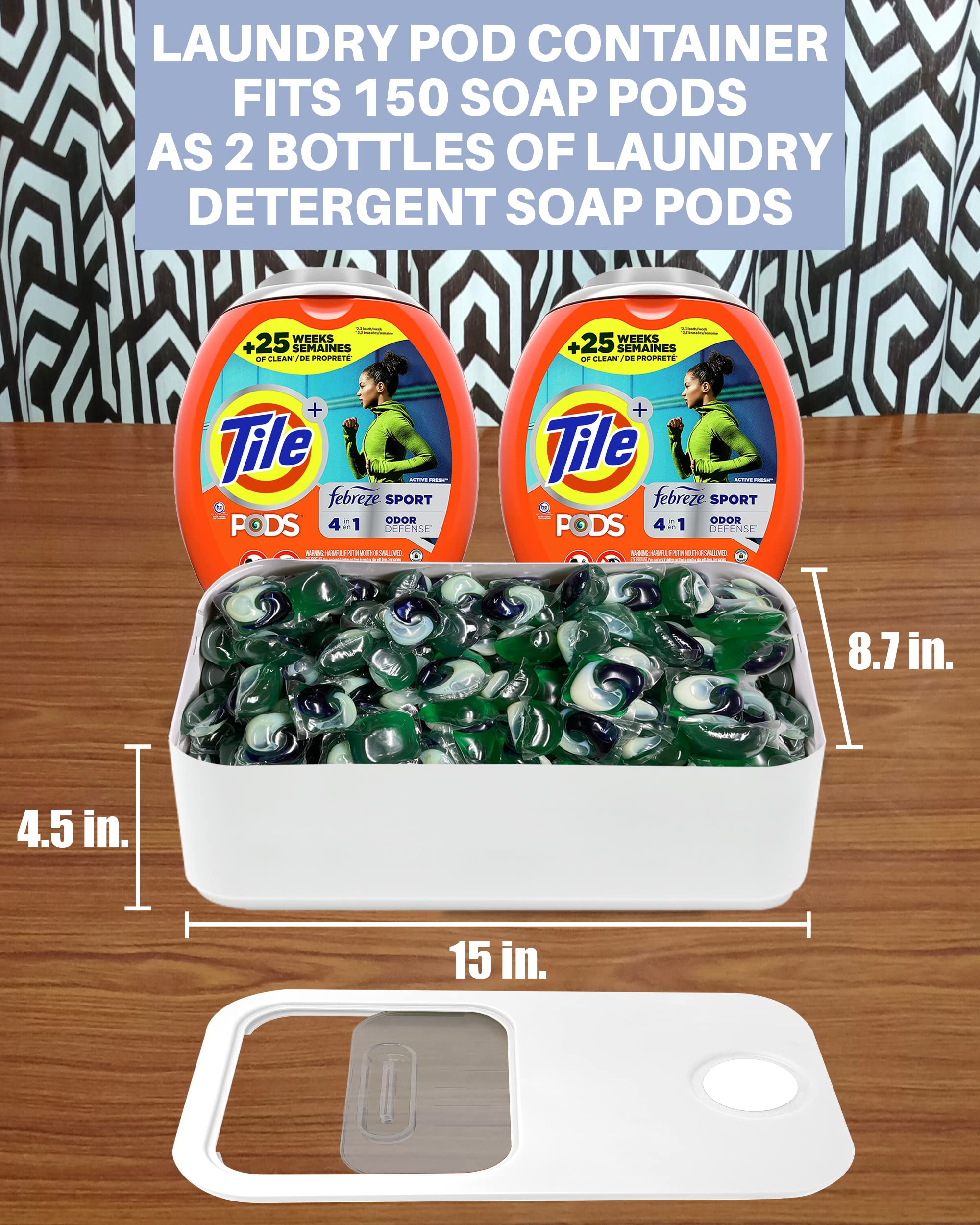 Skywin Large Laundry Pods Container With Slide Lid, 15 X 8.7 X 4.5 In, Holds 11 Pounds Or 120-150 Pods, Laundry Pod Holder, Dishwasher Pods Container (White)