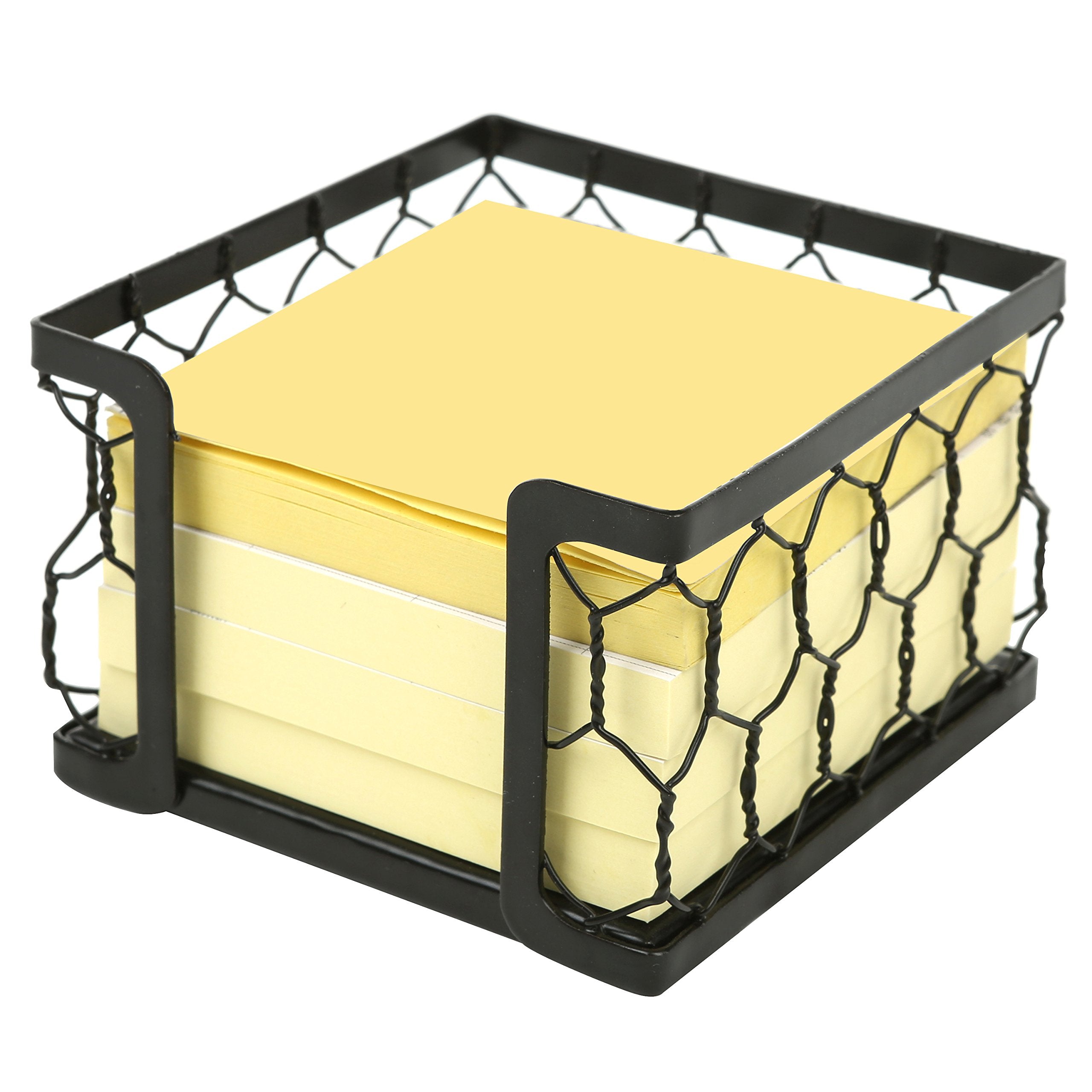 Mygift 3 X 3 Matte Black Metal Chicken Wire Office Desktop Sticky Note Dispenser, Square Memo Pad Holder
