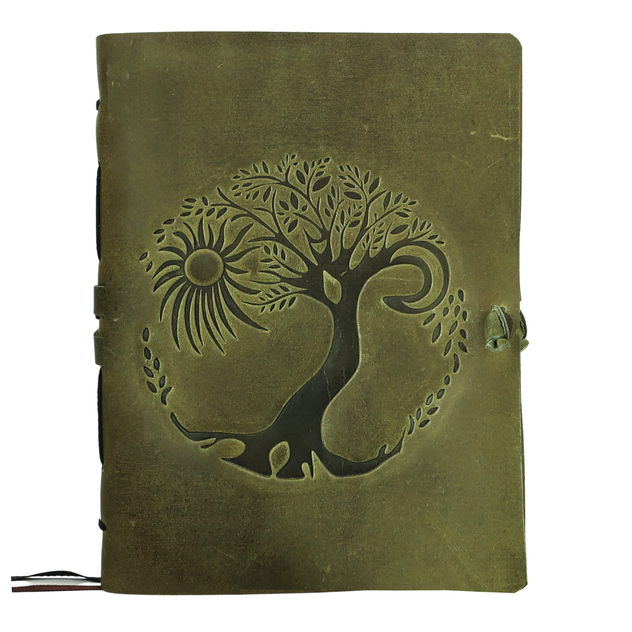 Leather Journal For Women And Men Embossed 8 X 6 Inch Handmade Lined Craft Paper Tree Of Life Sun And Moon Notebook Writing Note