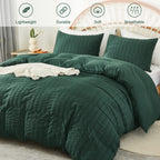 Avelom Dark Green Seersucker Duvet Cover Set Full Size (80 X 90 Inches), 3 Pieces (1 Duvet Cover + 2 Pillow Cases), Ultra Soft Washed Microfiber, Textured Duvet Cover With Zipper Closure, Corner Ties