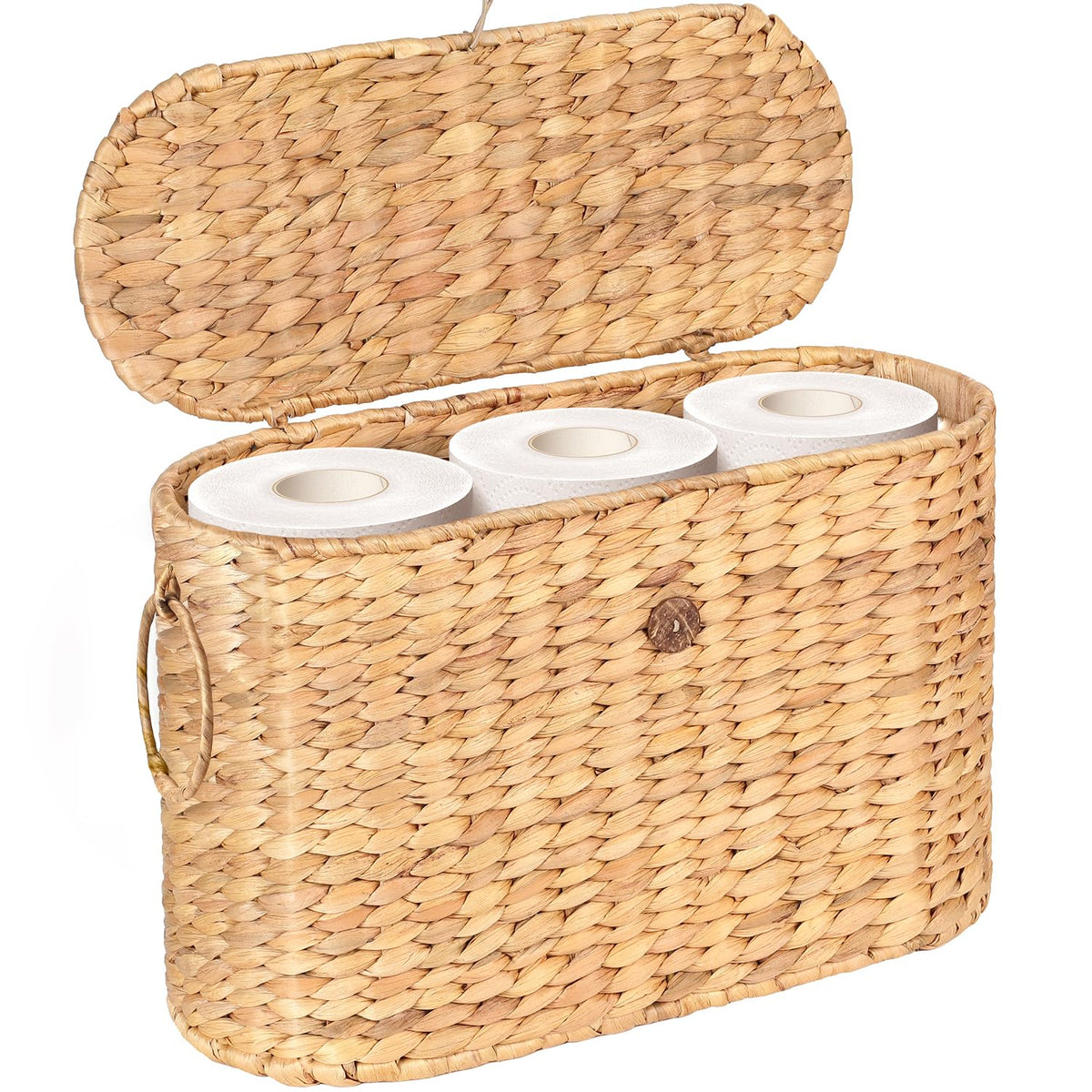 SIEUSALEVN Toilet Paper Storage, Water Hyacinth Baskets with Lid, Toilet Paper Baskets for Storage Holder 6 Rolls, Papers Basket
