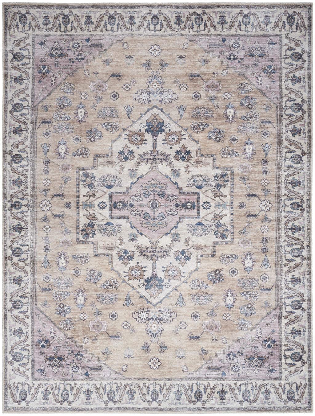 HomeRoots 533301 5 x 7 ft. Beige & Gray Oriental Power Loom Distressed Washable Non Skid Rectangle Area Rug