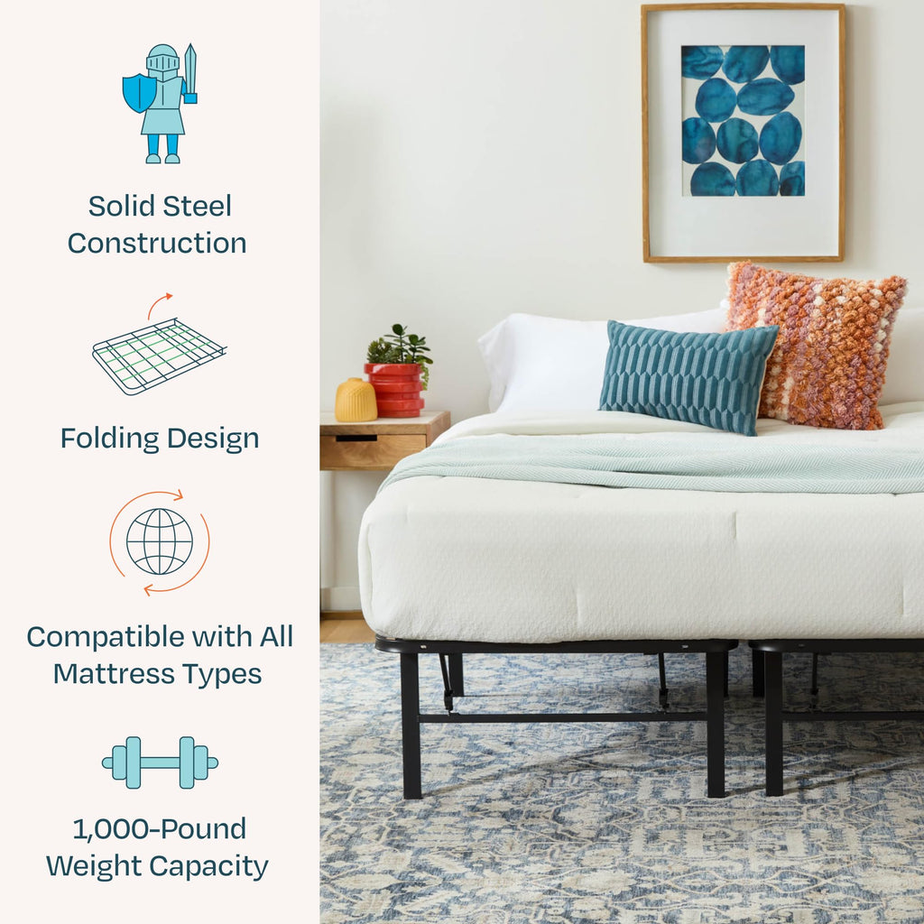 Linenspa Folding Metal Platform Bed Frame - No Box Spring Needed - Underbed Storage - Simple Tool Free Assembly - Mattress Foundation - 14' High - Traditional Design - Sturdy Steel - Full Size