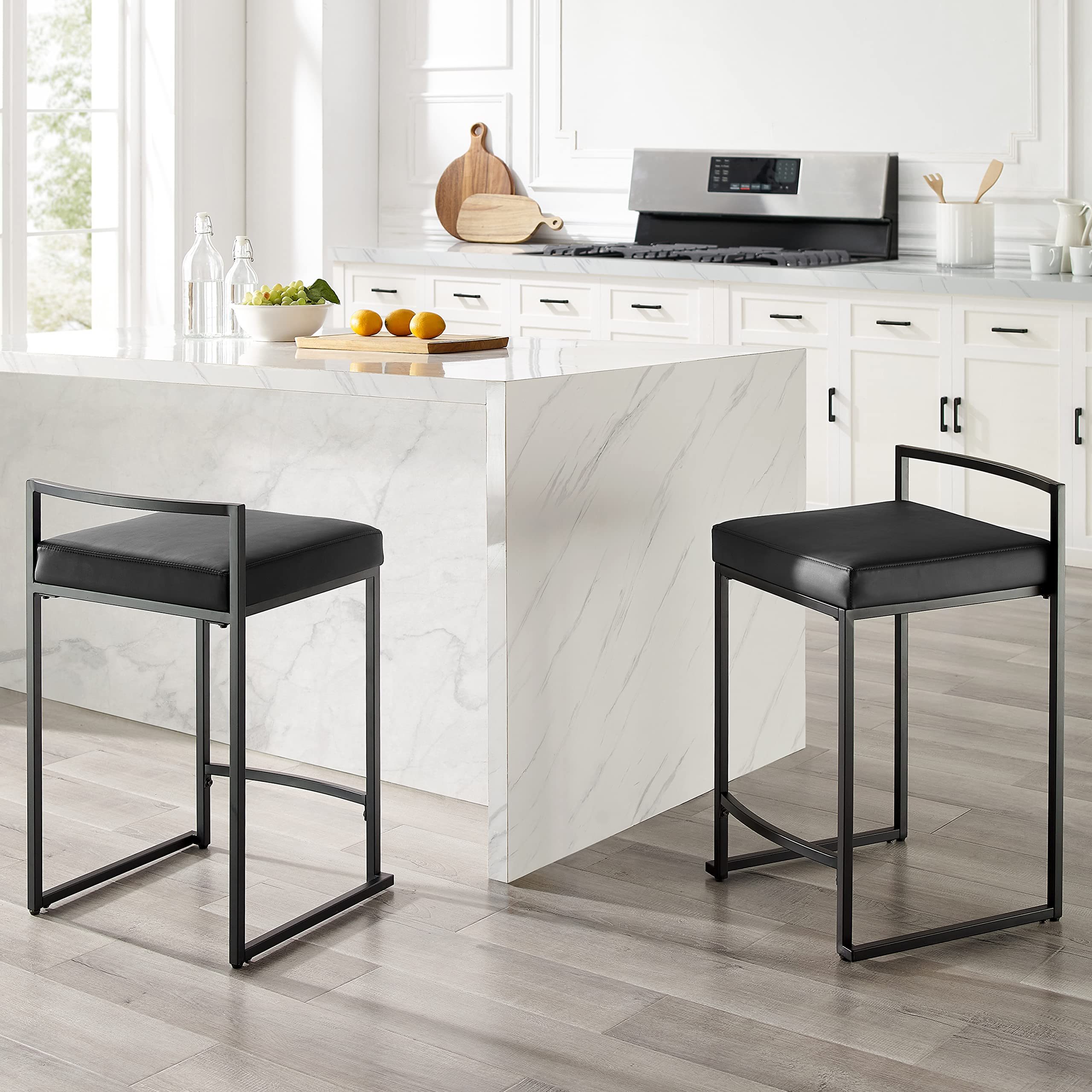 Crosley Furniture Harlowe Upholstered Seat Counter Height Bar Stools Set of 2, Kitchen and Dining, Matte Black