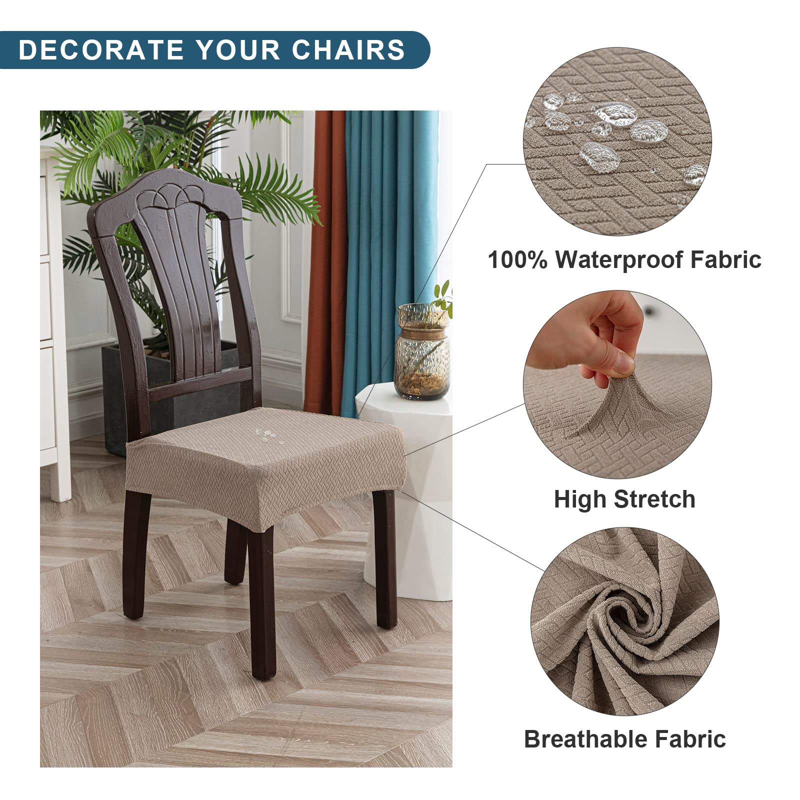 Genina Waterproof Seat Covers For Dining Room Chair Covers Waterproof Dining Chair Covers (2 Pcs-Rear-Gapped, Taupe)