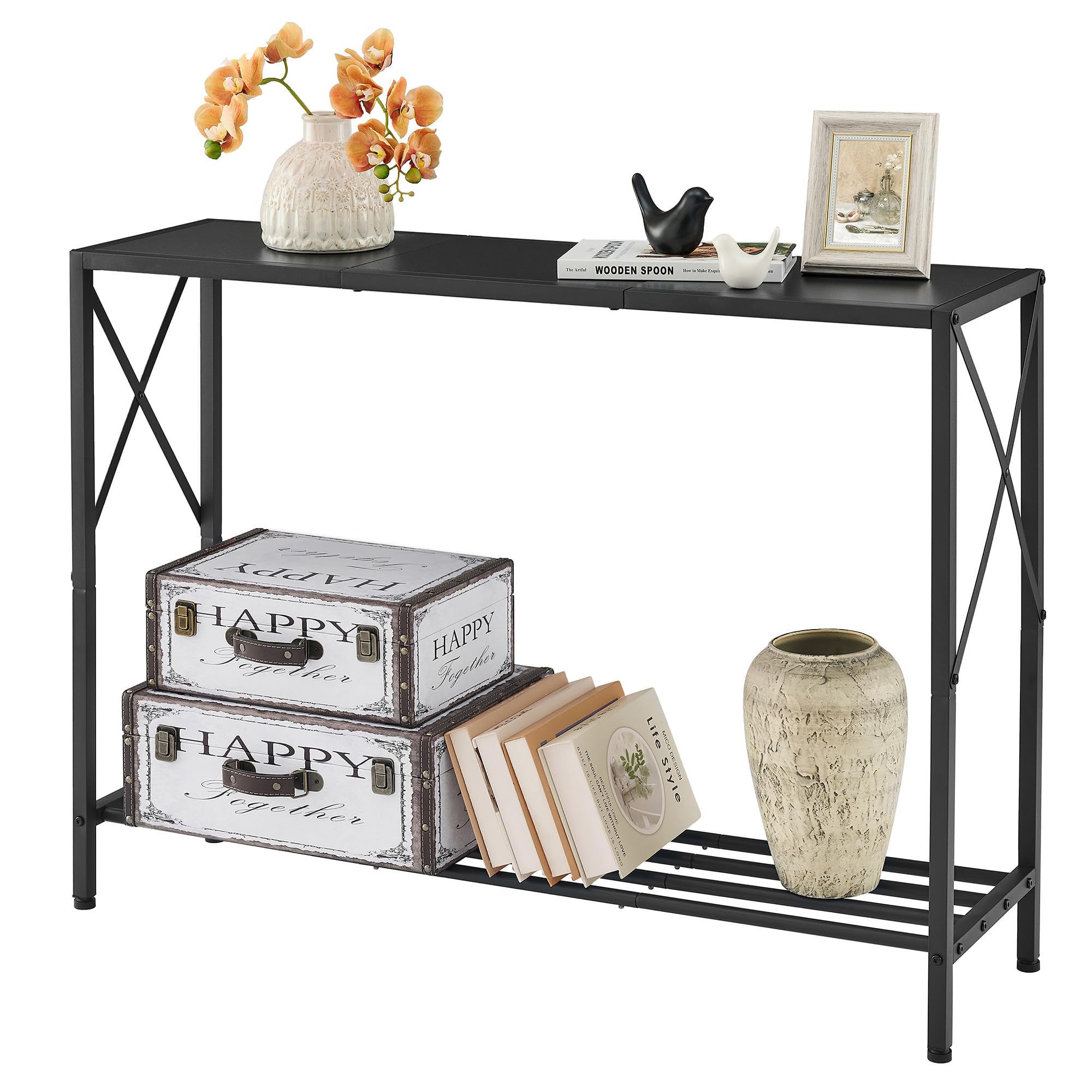 Tajsoon Console Table, 2-Tier Entryway Table,41.8”L Narrow Sofa Table With Shelves, Entrance Table For Hallway, Entryway, Living Room, Foyer, Corridor, Office, Black