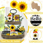 Guoofu Summer Tiered Tray Decor, Farmhouse Sunflower Tray Decorations, Hello Spring Summer Sunflower Gnome Sunshine Truck Wooden