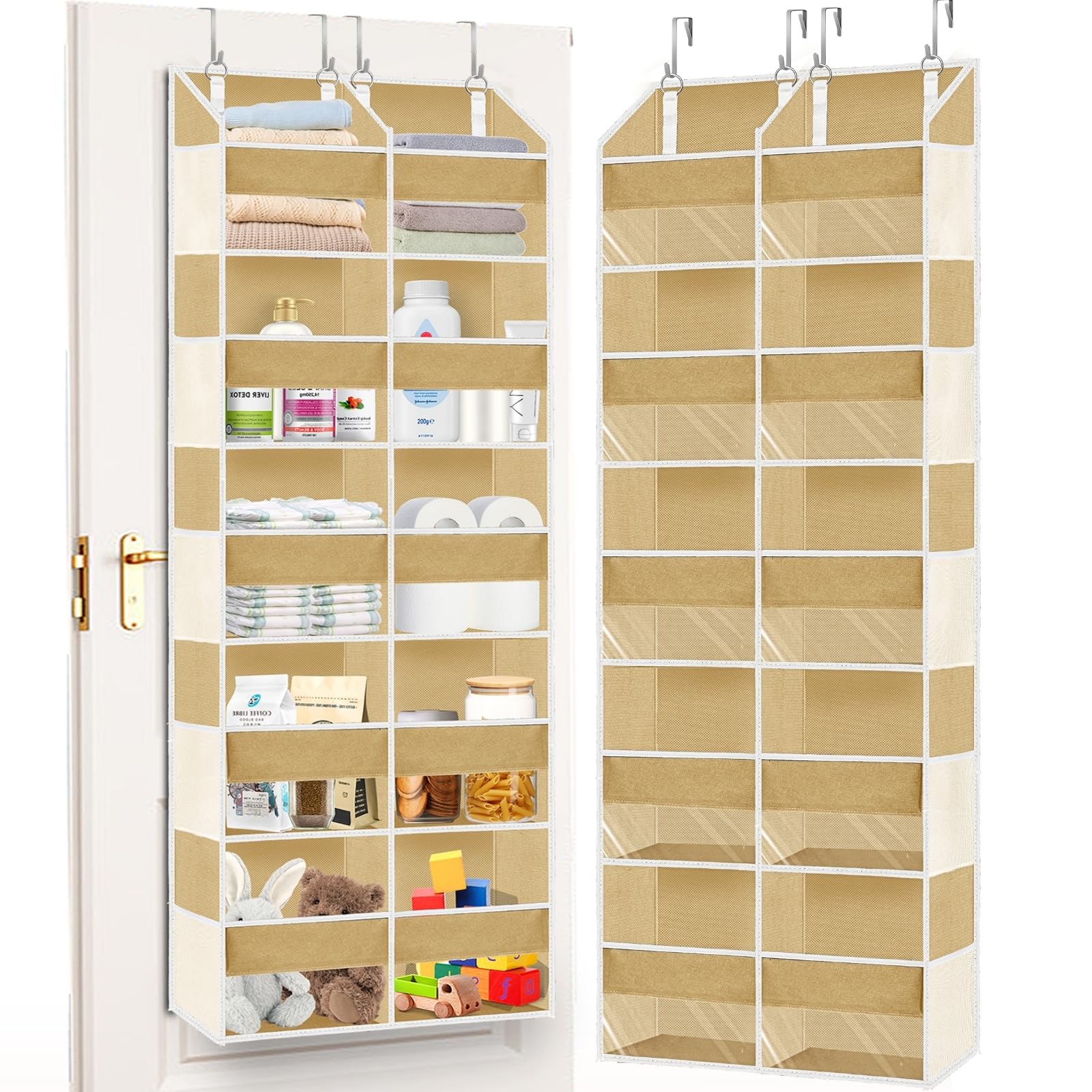 Over the Door Organizer 5 Tiers,Extra Large Behind Door Storage of 10 Compartments,80 lbs Weight Capacity Over the Door Storage,