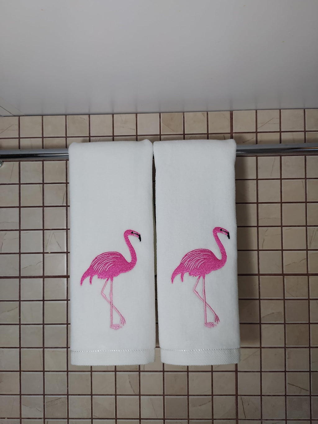 2 Pack White Flamingo Hand Towels, 100% Soft Cotton, Basket Stuffers, (12X20 Inches) Decor Hand Towels Gift Packed, Decorative H