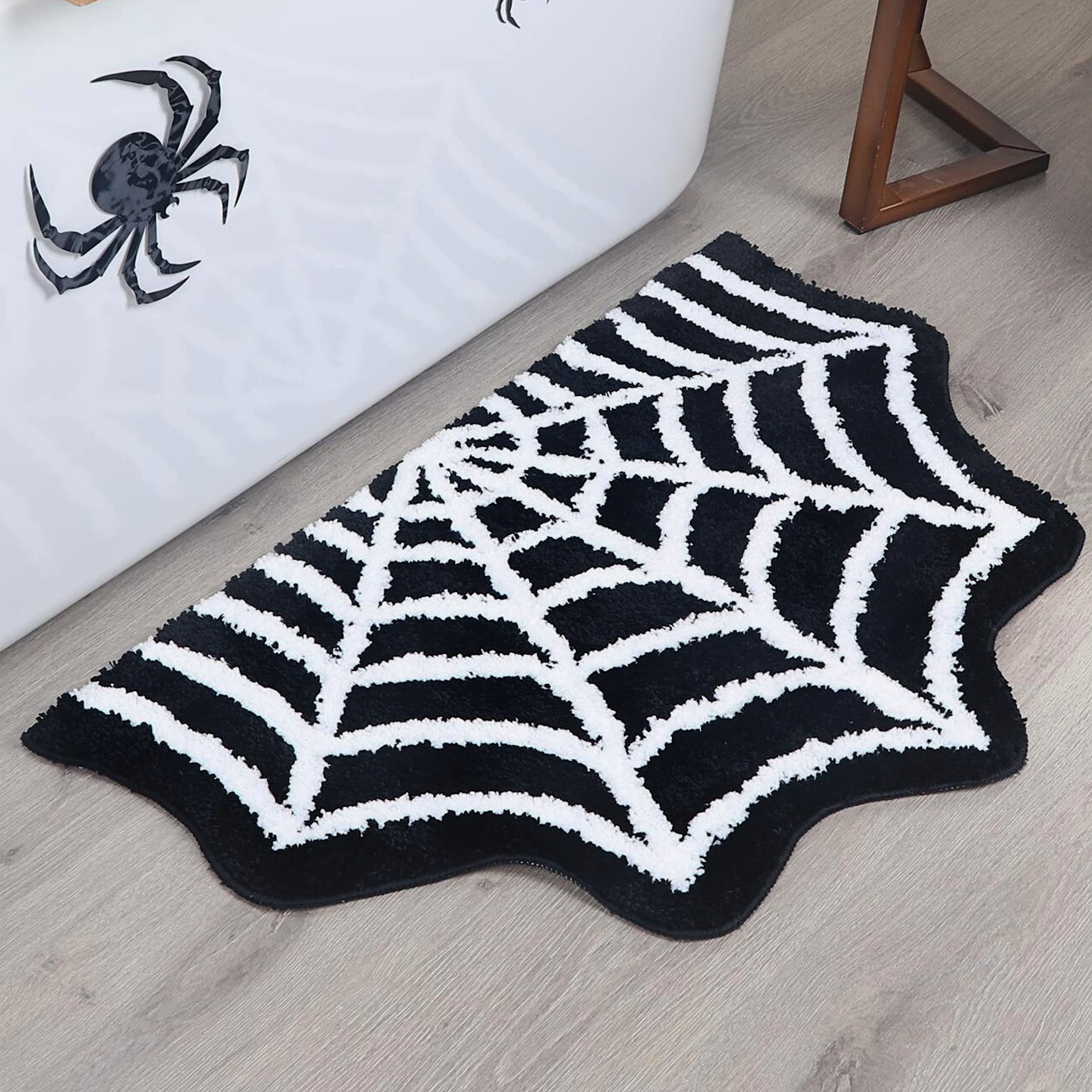 Spider Web Bath Mat - Halloween Rug Bathroom Decor Gothic Home Decor Witchy Horror Goth Room Rugs Gothic Bedroom Kitchen Whimsig