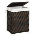 SONGMICS Laundry Hamper with Lid, 23.8 Gallon (90 L) Synthetic Rattan Clothes Laundry Basket with Lid and Handles, Foldable, Rem